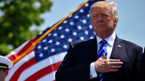 President Donald Trump speaks during the 136th Coast Guard Academy commencement exercise CREDIT MOD Crown Copyright